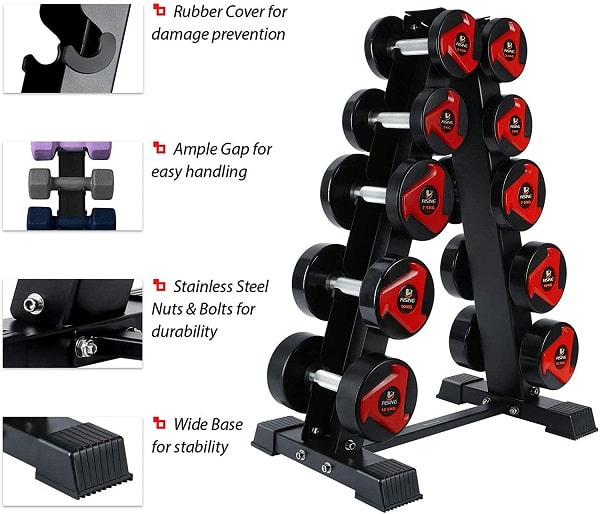 AKYEN A-Frame vertical Dumbbell Rack features