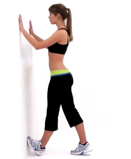 Calf stretch foot on wall Curb stretch