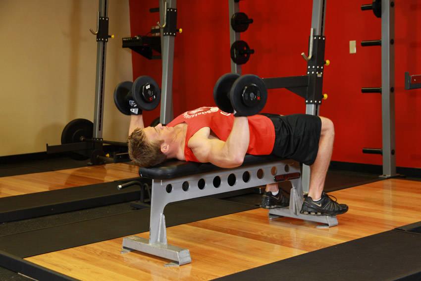 Chest exercise 2 Step 1 - Flat Bench Dumbbell Press