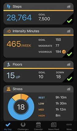 Garmin vivoactive 3 tracker activity for stress level - steps - intensity