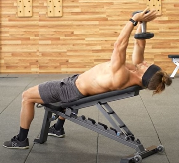 Incline Dumbbell Pullover for Chest using one weight on a bench