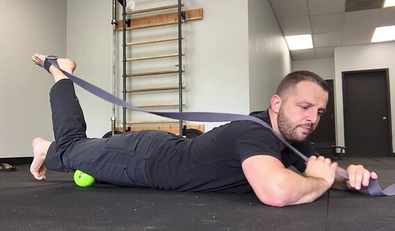 Lying Pigeon Stretch Progression using band