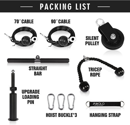 Mikolo Package list that easy-to-install wall-mounted cable pulley machine with 360 swivel pulley