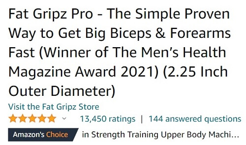 Fat Gripz Pro - The Simple Proven Way to Get Big Biceps & Forearms Fast -  Blue (2.25 Inch Outer Diameter - Most Popular) 