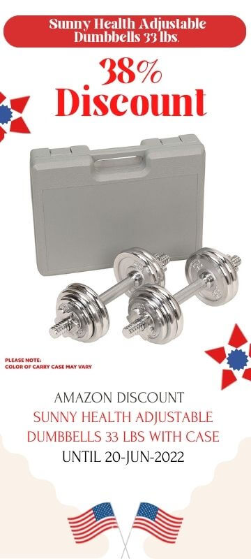 Sunny Health & Fitness 33lbs silver Dumbbell Set with Carry Case discount from amazon store