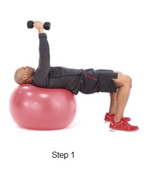 Triceps exercise 2 Step 1 - Swiss-Ball Lying Triceps Extension