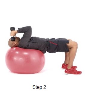 Triceps exercise 2 Step 2 - Swiss-Ball Lying Triceps Extension