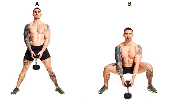 dumbbell sumo squat exercise to build hamstring muscle
